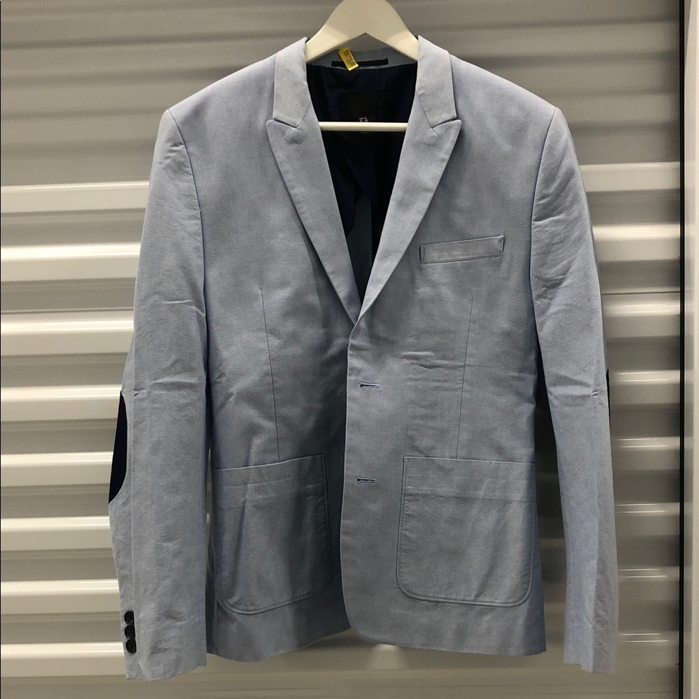 H&M Light Blue Men's Blazer with Elbow Patches
